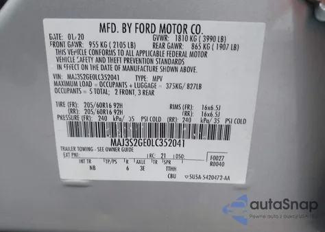 2020 Ford Ecosport Se из США, поврежденный, VIN MAJ3S2GE0LC352041